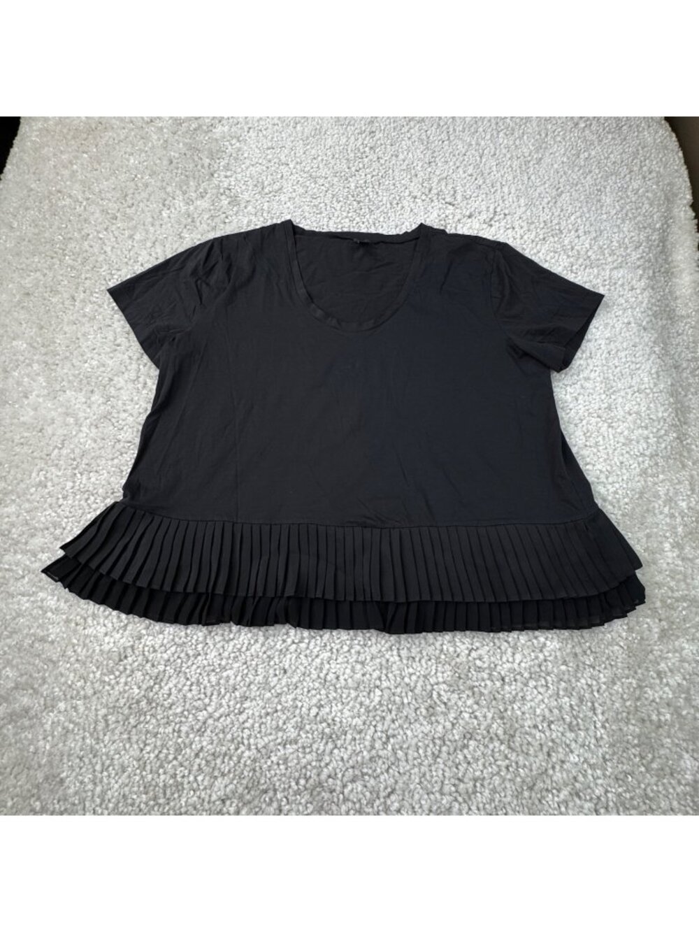 J.Crew Pleated Chiffon Tee Black Womens Large